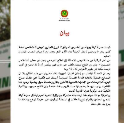 بعد تسجيل حالات في كيفه: زارة الصحة تؤكد نوفر لقاح داء الكلب في مخازنها  